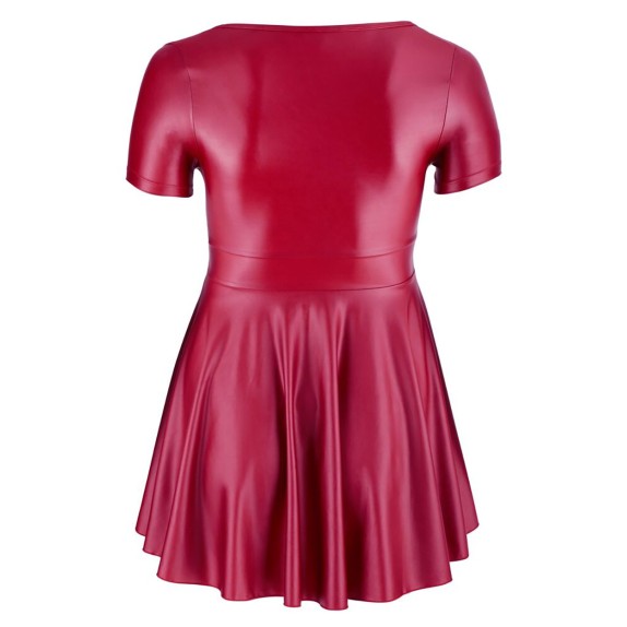 ABITO CORTO SEXY IN TESSUTO ROSSO LUCIDO WETLOOK CON SCOLLO E GONNA SVASATA