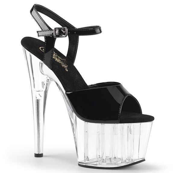 SANDALO SEXY TACCO 17-18CM TRASPARENTE CON CINTURINO E TOMAIA NERA PLEASER