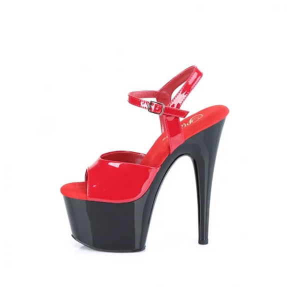 SANDALI SEXY TACCO 17-18CM BICOLORE ROSSO E NERO CON CINTURINO PLEASER
