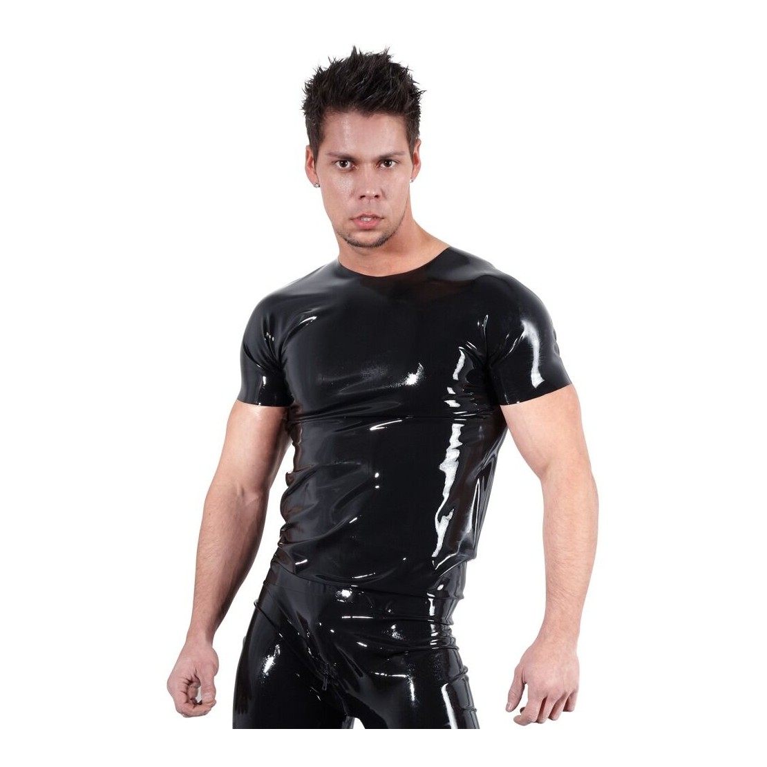 MAGLIETTA SEXY PER UOMO IN LATEX MANICHE CORTE