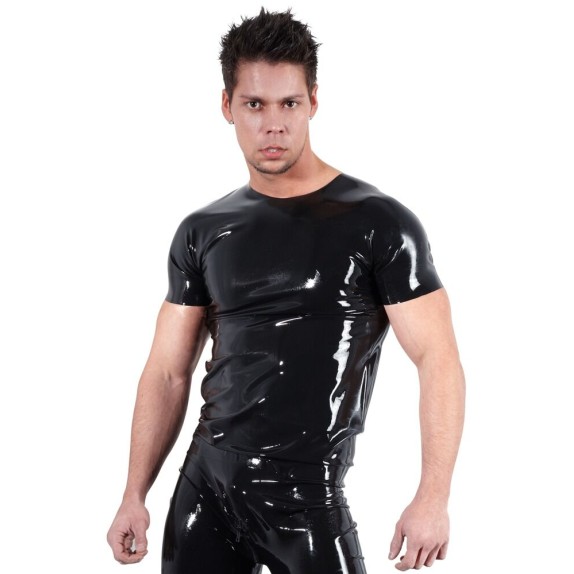 MAGLIETTA SEXY PER UOMO IN LATEX MANICHE CORTE