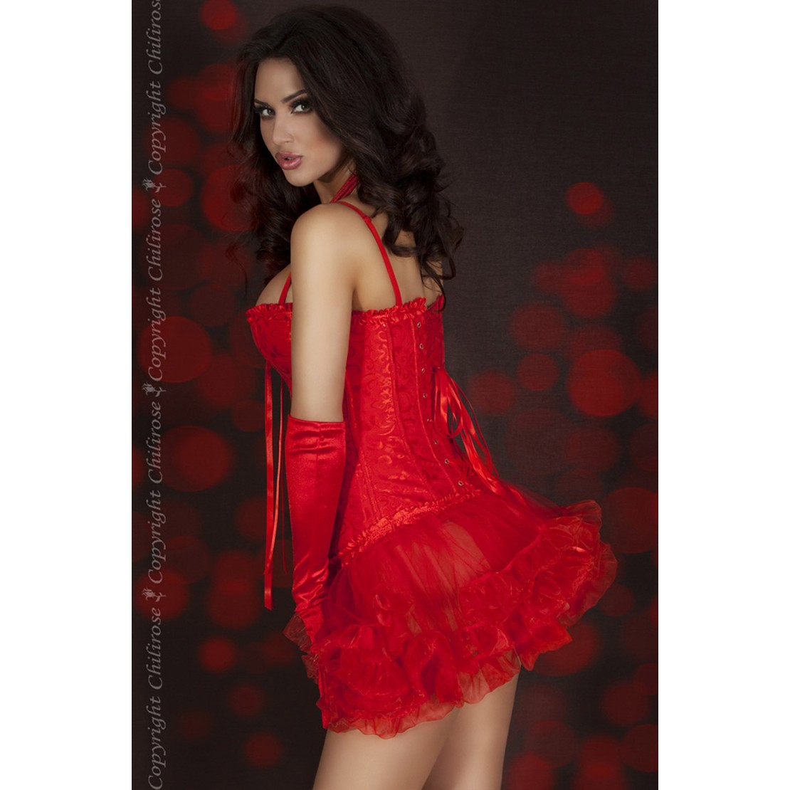 BUSTINO SEXY ROSSO BROCCATO CON GANCETTI