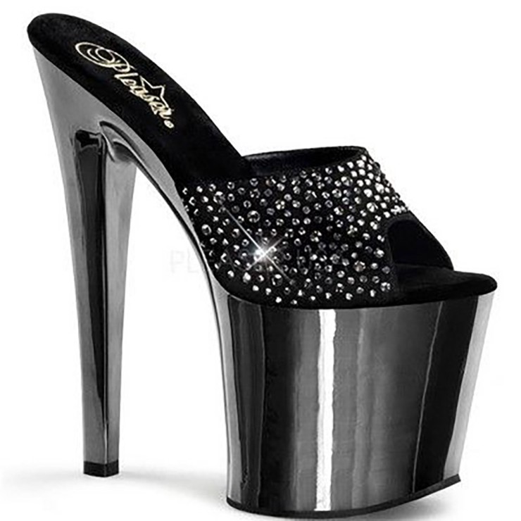 SANDALI SEXY LAP POLE DANCE METALLIZZATI CON BORCHIE 19 CM