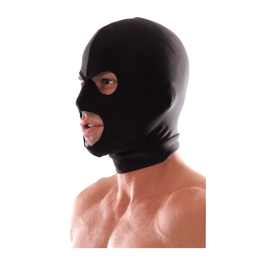 MASCHERA CAPPUCCIO SEXY FETISH FANTASY CON 3 FORI