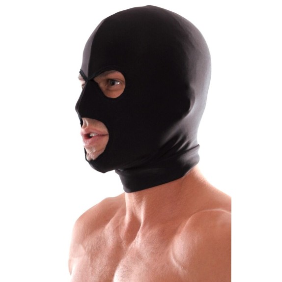 MASCHERA CAPPUCCIO SEXY FETISH FANTASY CON 3 FORI