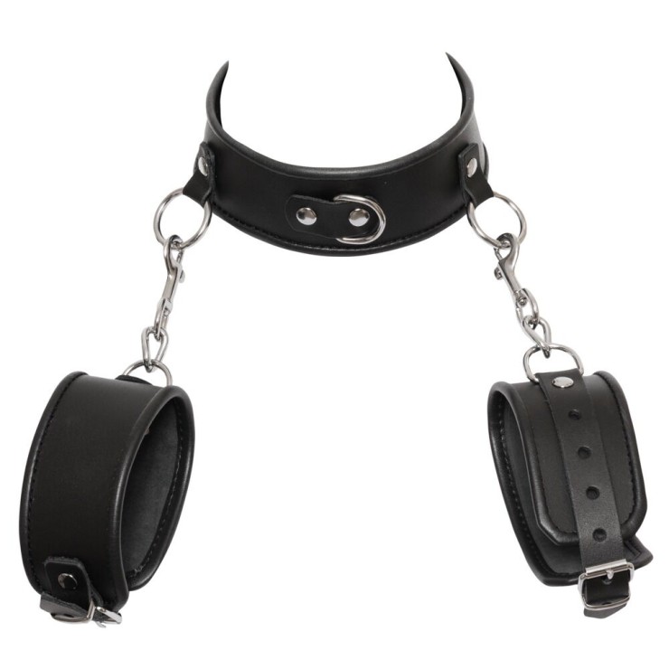 COLLARE CON MANETTE SEXY FETISH NERE IN CUOIO REGOLABILE 2
