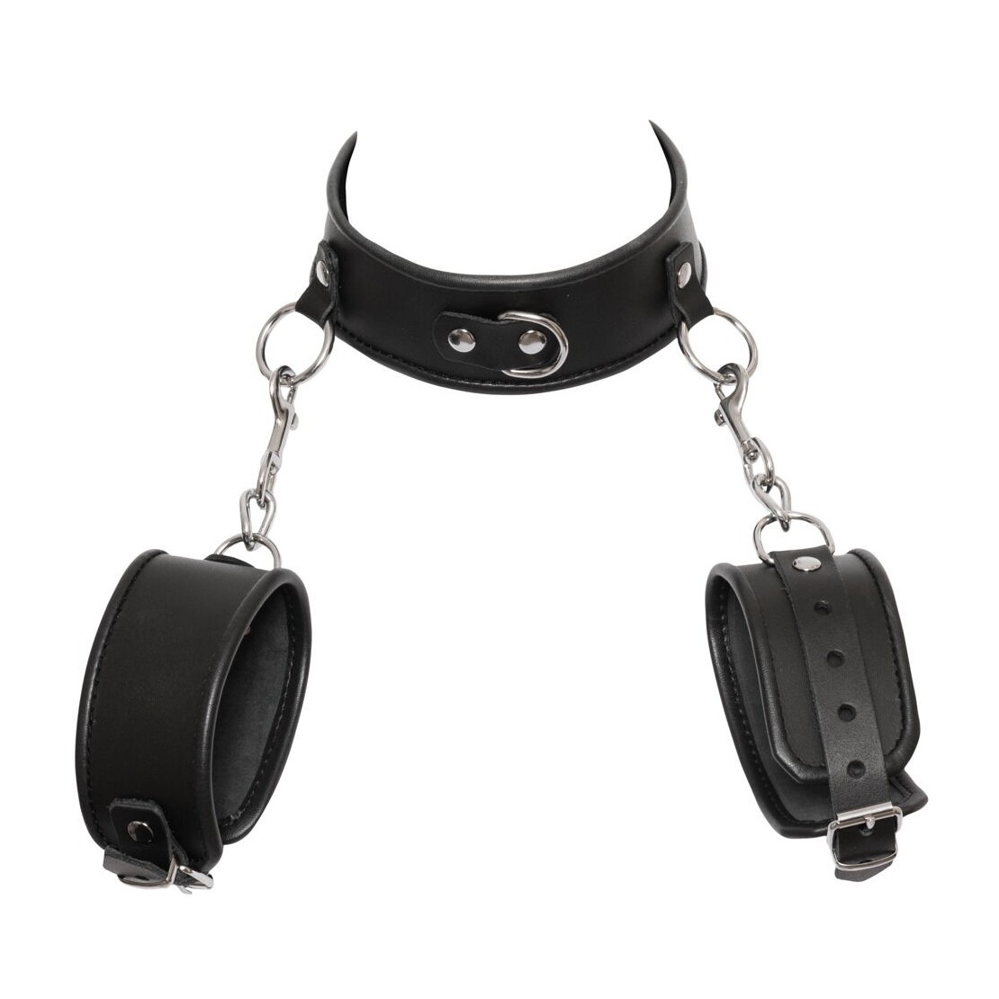 COLLARE CON MANETTE SEXY FETISH NERE IN CUOIO...