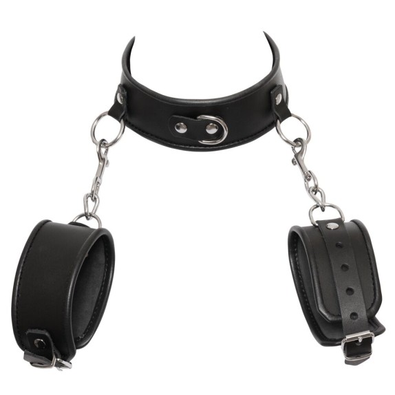 COLLARE CON MANETTE SEXY FETISH NERE IN CUOIO REGOLABILE