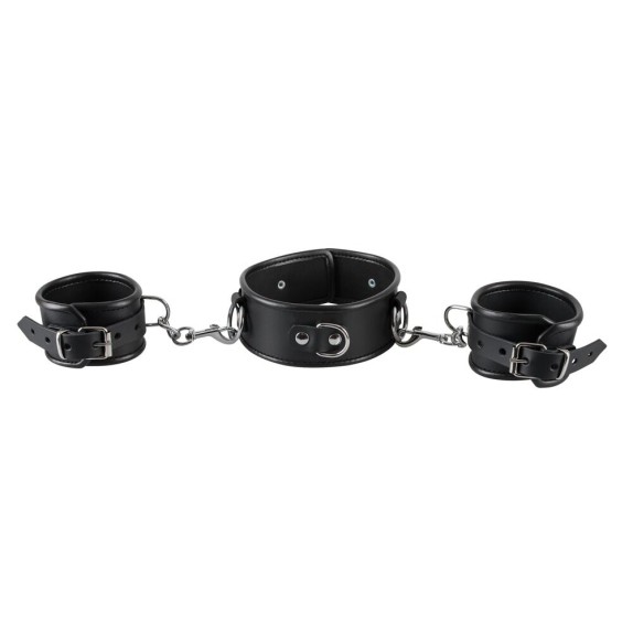 COLLARE CON MANETTE SEXY FETISH NERE IN CUOIO REGOLABILE