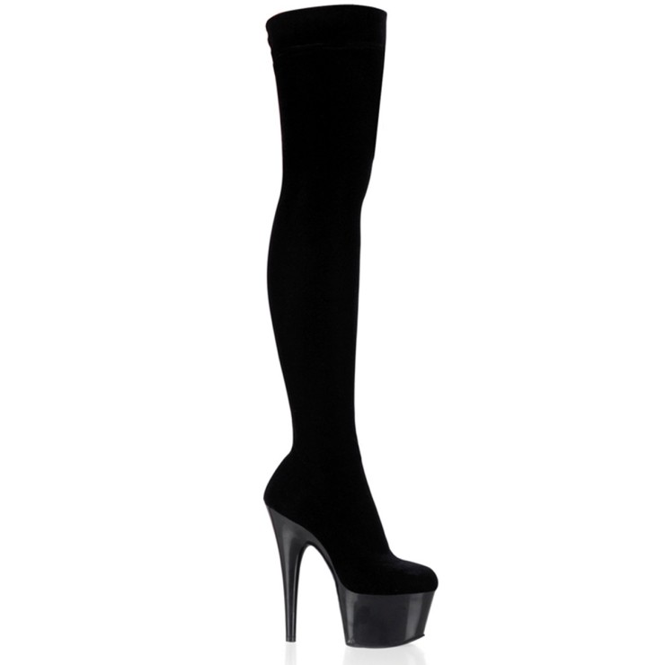 STIVALI SEXY IN VELLUTO NERO FINO ALLA COSCIA TACCO 18 CM...