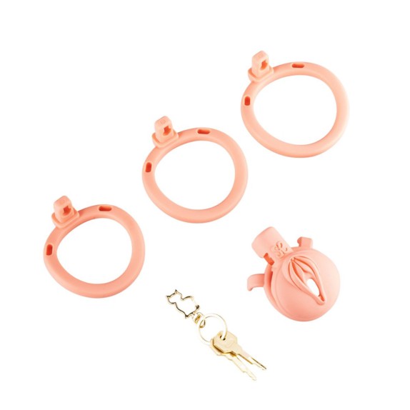 CINTURA DI CASTITÀ PER UOMO CORTA A FORMA DI VAGINA ROSA CON ANELLI E LUCCHETTO