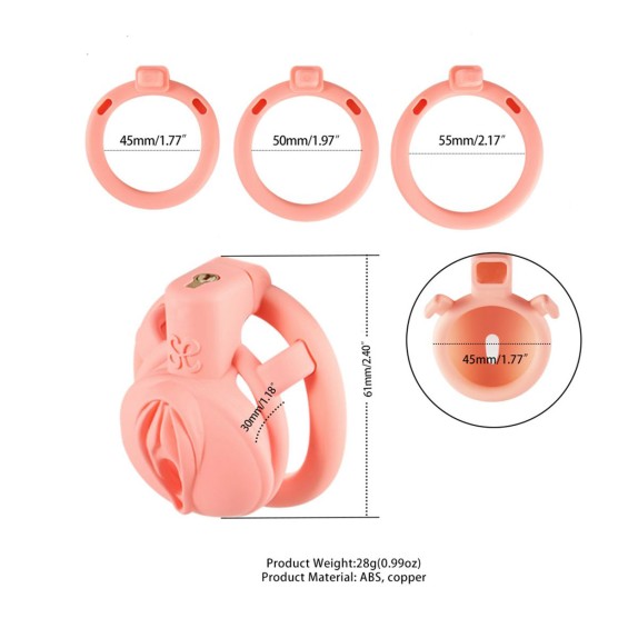 CINTURA DI CASTITÀ PER UOMO CORTA A FORMA DI VAGINA ROSA CON ANELLI E LUCCHETTO
