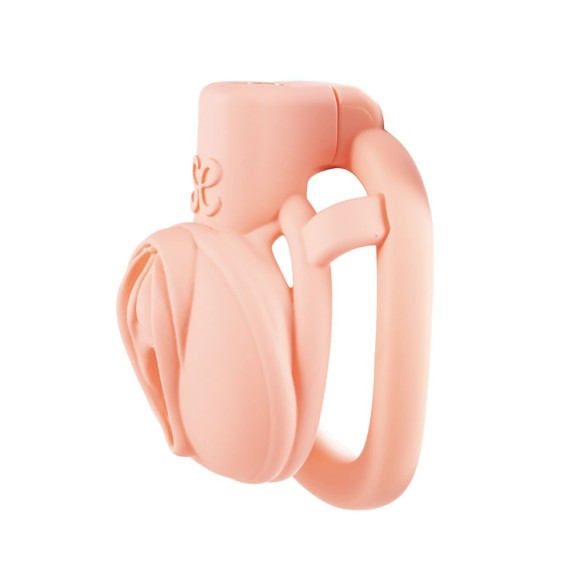 CINTURA DI CASTITÀ PER UOMO CORTA A FORMA DI VAGINA ROSA CON ANELLI E LUCCHETTO