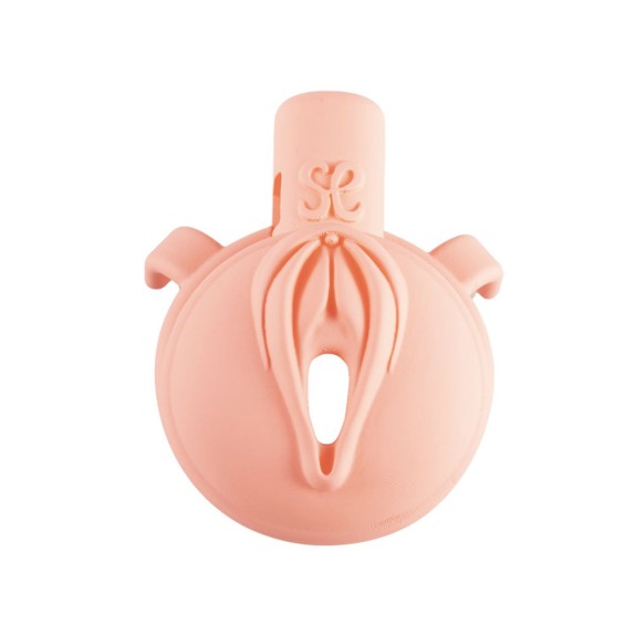 CINTURA DI CASTITÀ PER UOMO CORTA A FORMA DI VAGINA ROSA CON ANELLI E LUCCHETTO