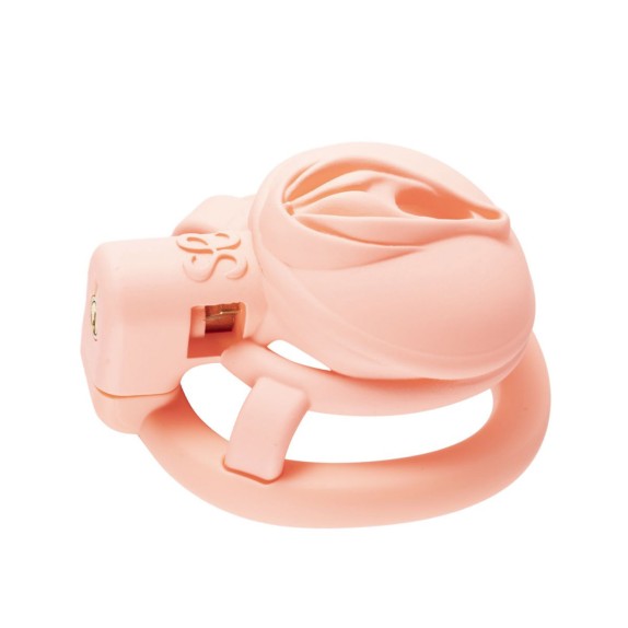 CINTURA DI CASTITÀ PER UOMO CORTA A FORMA DI VAGINA ROSA CON ANELLI E LUCCHETTO