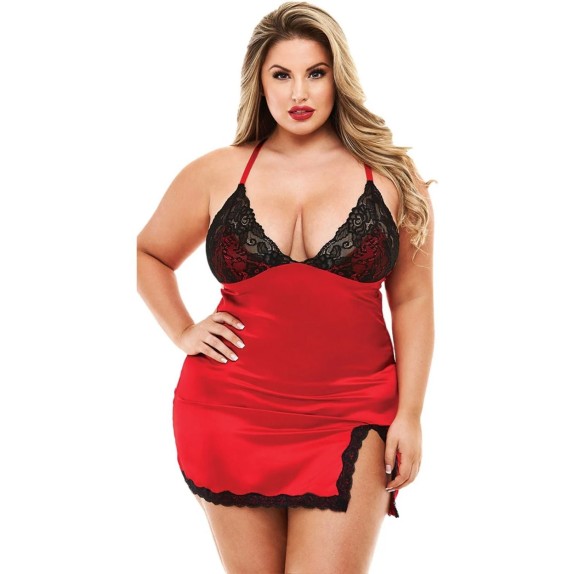 BABYDOLL DONNA SEXY IN RASO E PIZZO TAGLIA GRANDE