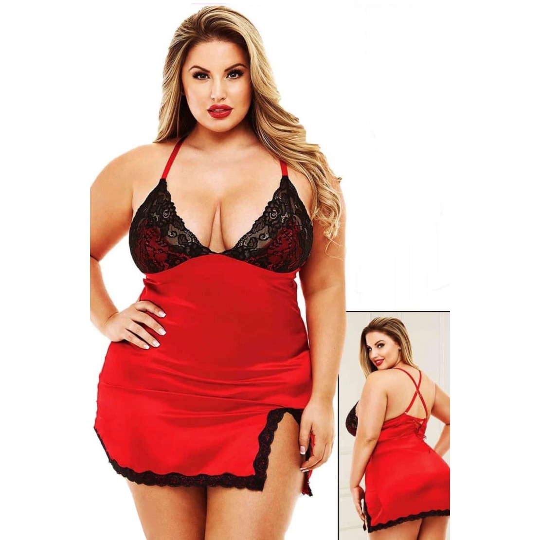 CHEMISE SEXY IN RASO E PIZZO TAGLIA GRANDE