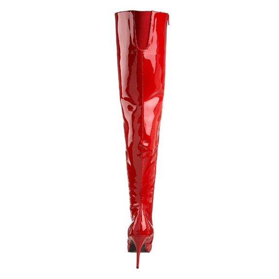 STIVALI SEXY PER DONNA IN VERNICE ROSSA SOPRA IL GINOCCHIO TACCO CM. 12