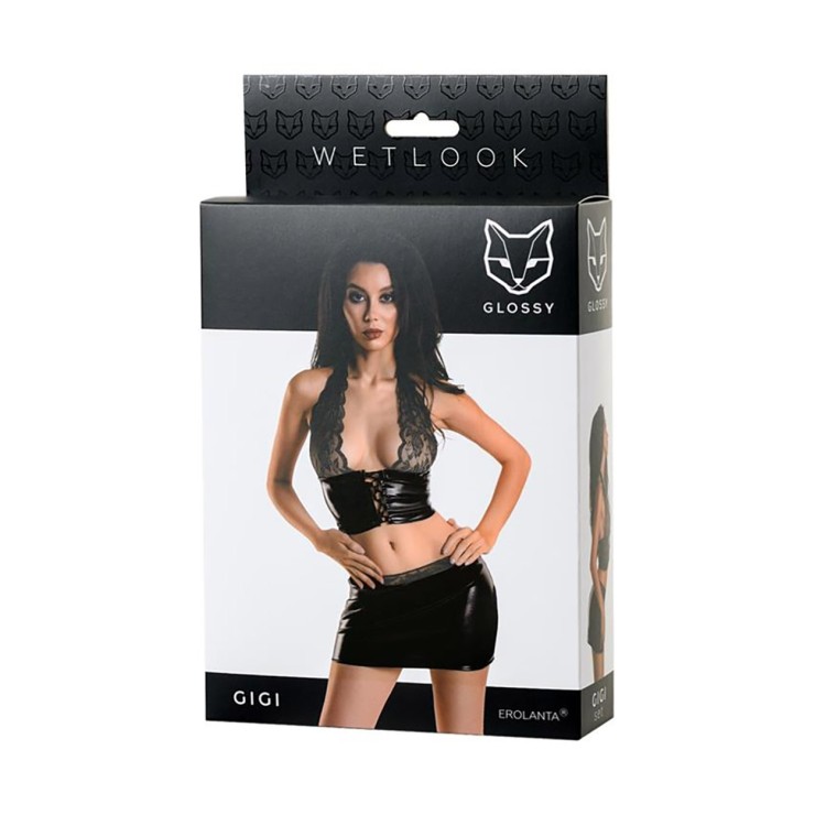 SET TOP E MINIGONNA SEXY IN SPANDEX WETLOOK GIGI GLOSSY