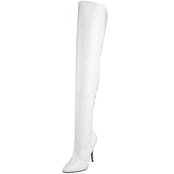 STIVALI SEXY IN VERNICE BIANCA SOPRA IL GINOCCHIO TACCO CM. 12 PLEASER