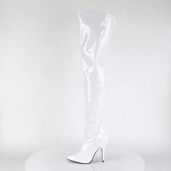 STIVALI SEXY IN VERNICE BIANCA SOPRA IL GINOCCHIO TACCO CM. 12 PLEASER