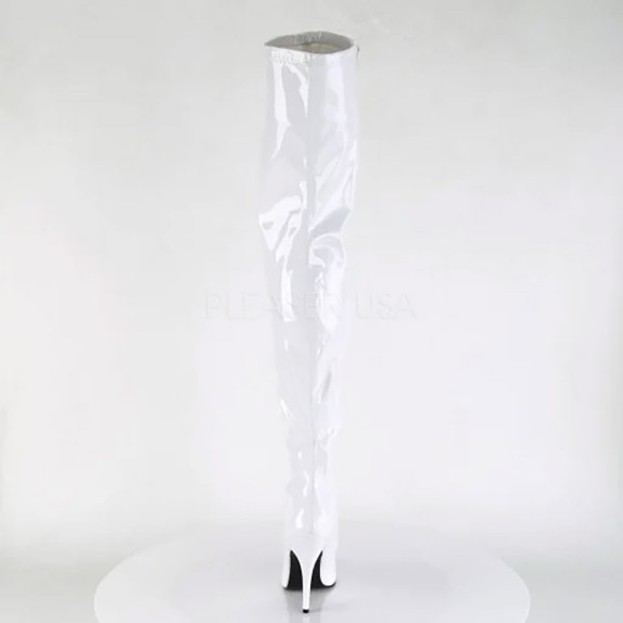 STIVALI SEXY IN VERNICE BIANCA SOPRA IL GINOCCHIO TACCO CM. 12 PLEASER