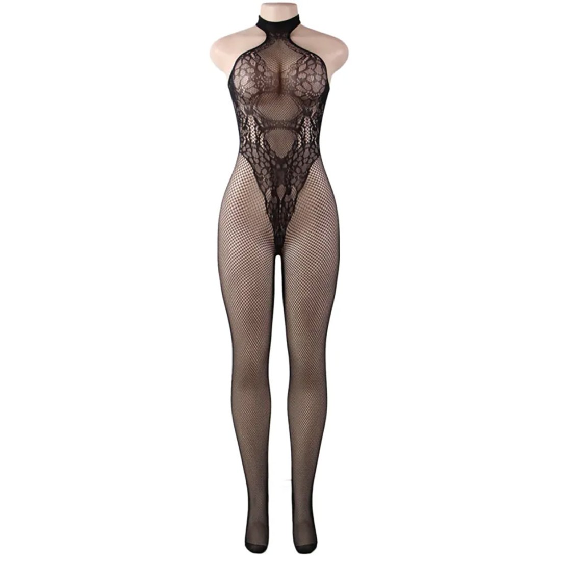 TUTA CATSUIT A RETE CON RICAMI SEXY PER DONNA...