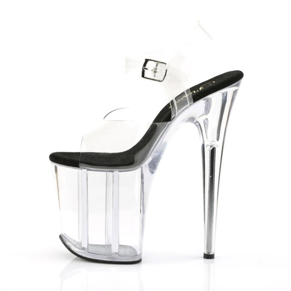 SANDALI SEXY TACCO 20 CM TRASPARENTI CON CINTURINO SOTTOPIEDE NERO