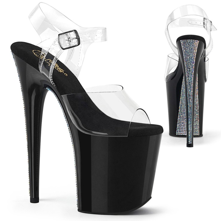 SANDALI SEXY NERO LUCIDO PER DONNA CON STRASS IRIDESCENTI...