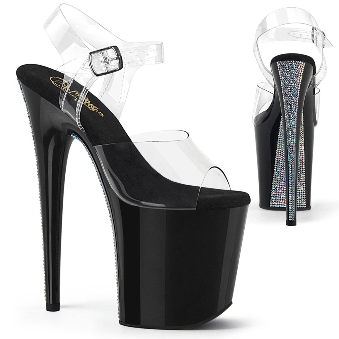 SANDALI SEXY NERO LUCIDO PER DONNA CON STRASS...