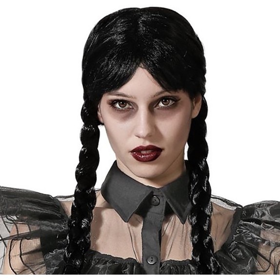 PARRUCCA SEXY HALLOWEEN DA MERCOLEDI' ADDAMS CON TRECCE E FRANGIA