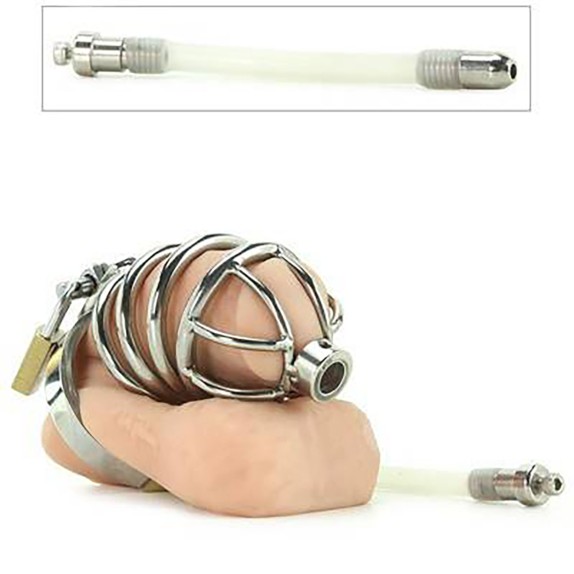 CINTURA DI CASTITA' IN METALLO CON PLUG PER URETRA FLESSIBILE IN SILICONE REPRESSOR