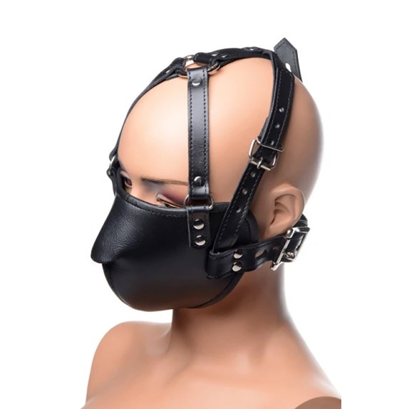 MUSERUOLA IN PELLE NERA CON CINGHIE STRICT LEATHER FACE HARNESS