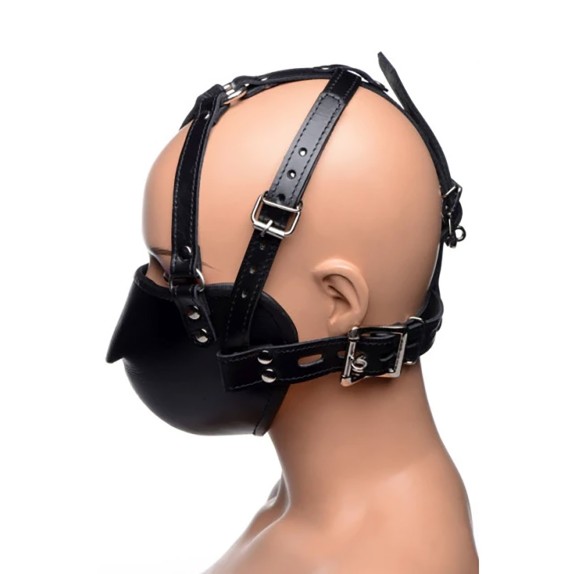 MUSERUOLA IN PELLE NERA CON CINGHIE STRICT LEATHER FACE HARNESS