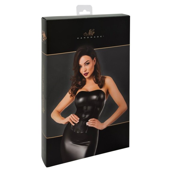 CORSETTO SEXY DONNA IN SPANDEX NERO CON SCOLLO A CUORE E ZIP