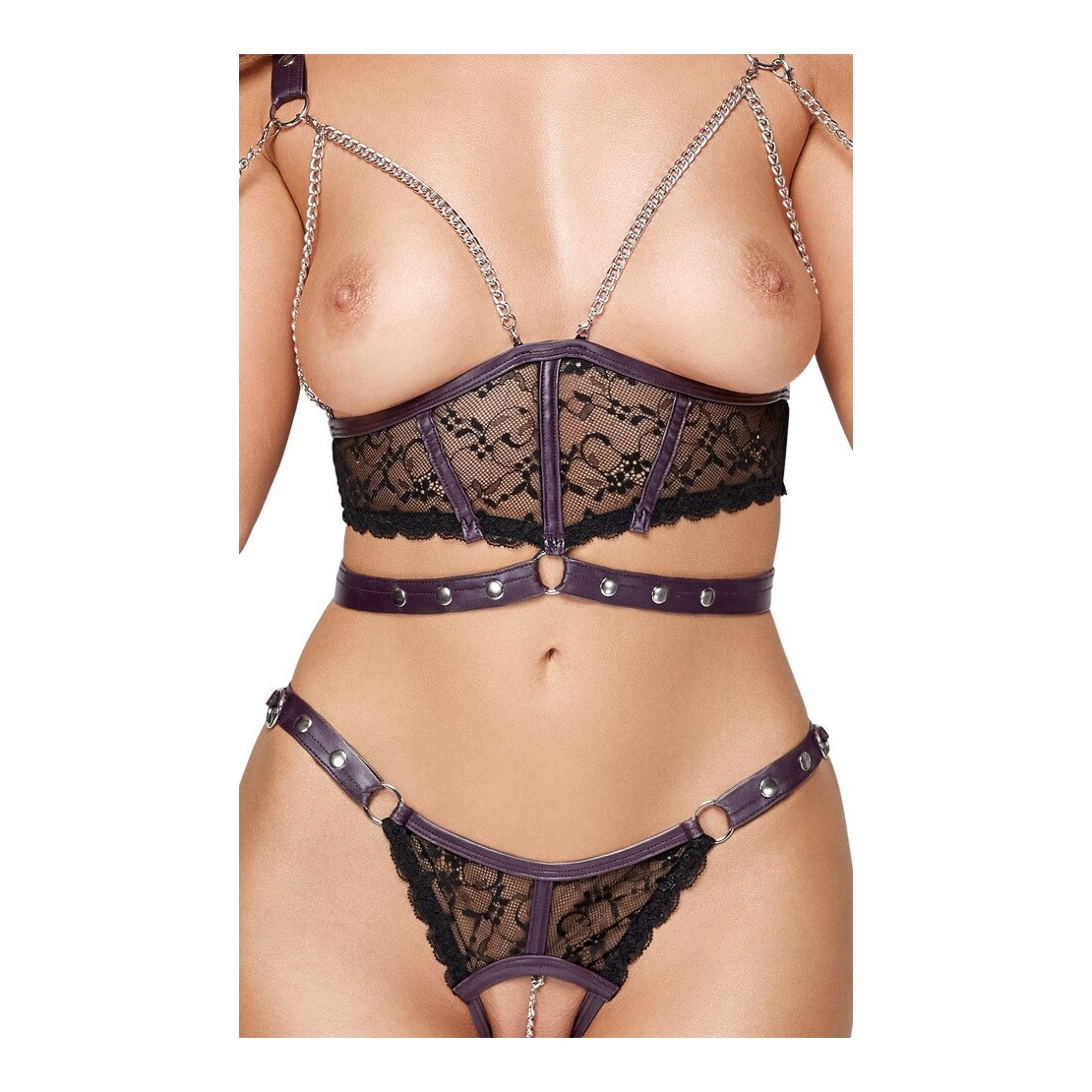 COMPLETO HARNESS SEXY DONNA NERO E VIOLA CON...