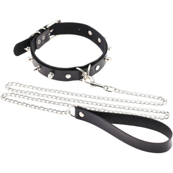 COLLARE REGOLABILE NERO SEX TOY CON BORCHIE