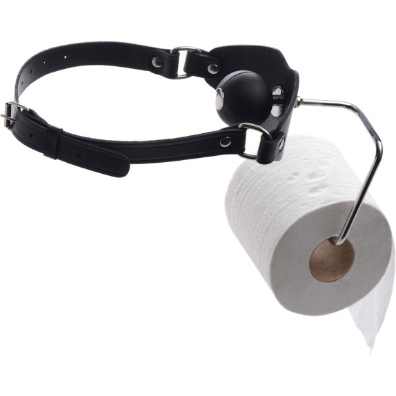 MUSERUOLA CON BALL GAG IN PELLE DA SCHIAVO THE HOLDER PORTA CARTA IGIENICA