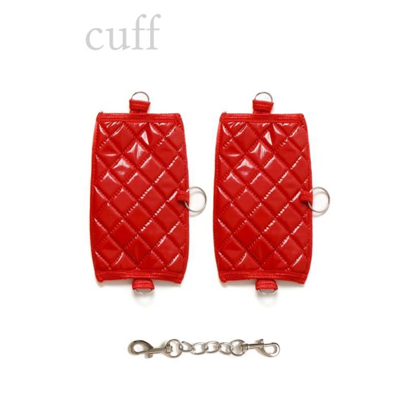 SET MANETTE PIU COLLARE ROSSO A QUADRETTI BOMBATI OBSESSIVE