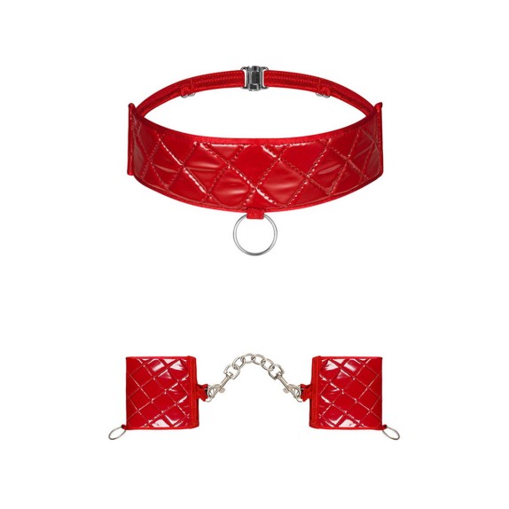 SET MANETTE PIU COLLARE ROSSO A QUADRETTI BOMBATI OBSESSIVE