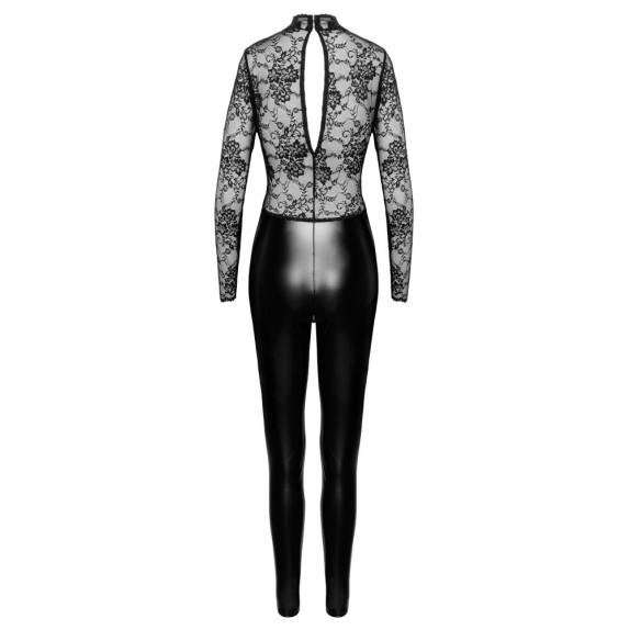 TUTA SEXY DA DONNA CON CERNIERA SUL CAVALLO IN PIZZO E SPANDEX NOIR