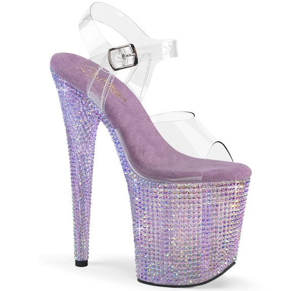 SANDALI SEXY TACCO 20 CM CON STRASS LUCENTI E SOTTOPIEDE LAVANDA