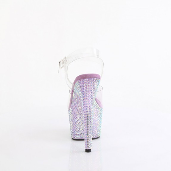 SANDALI SEXY TACCO 20 CM CON STRASS LUCENTI E SOTTOPIEDE LAVANDA