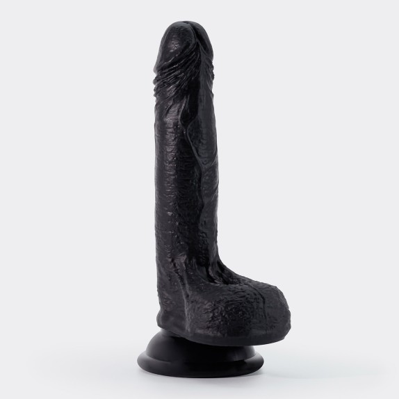 FALLO REALISTICO NERO CON TESTICOLI E VENTOSA CRUSHIOUS INVIKTUS 19 CM