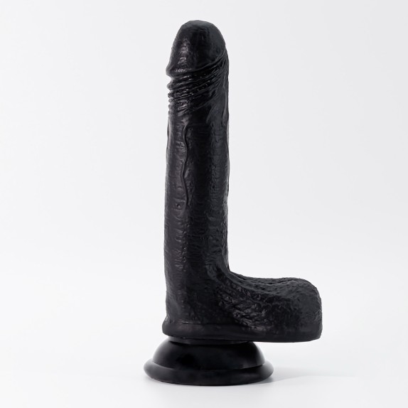 FALLO REALISTICO NERO CON TESTICOLI E VENTOSA CRUSHIOUS INVIKTUS 19 CM