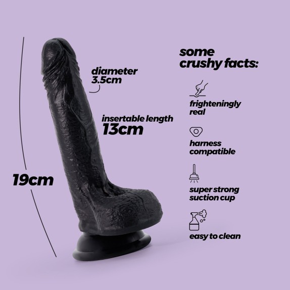 FALLO REALISTICO NERO CON TESTICOLI E VENTOSA CRUSHIOUS INVIKTUS 19 CM