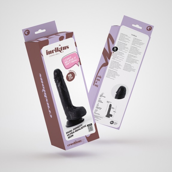 FALLO REALISTICO NERO CON TESTICOLI E VENTOSA CRUSHIOUS INVIKTUS 19 CM