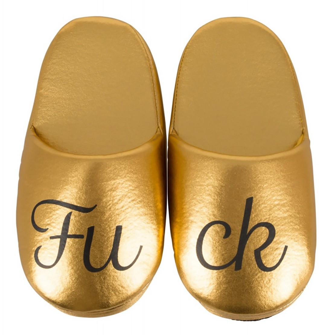 CIABATTE COLOR ORO CON SCRITTA FUCK