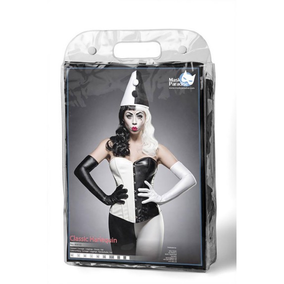 COSTUME TRAVESTIMENTO HARLEQUIN CLASSICA NERO BIANCO SET 4 PEZZI
