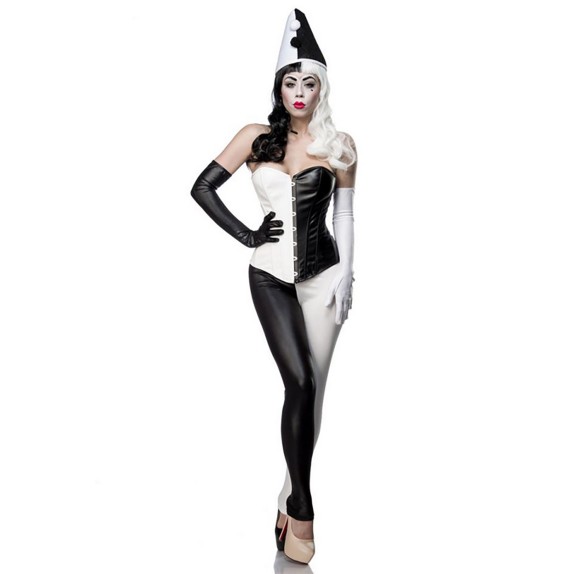 COSTUME TRAVESTIMENTO HARLEQUIN CLASSICA NERO BIANCO SET 4 PEZZI
